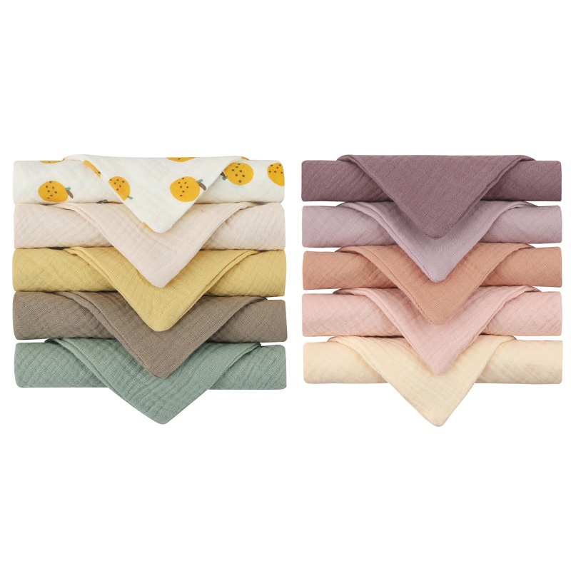 Set 10 Khăn Lau Mặt / Tay Bằng Vải Cotton Muslin Hình Vuông Cho Bé Sơ Sinh