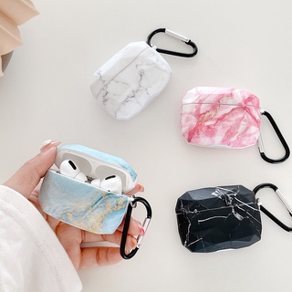 Vỏ bảo vệ hộp sạc tai nghe thích hợp cho Airpods Pro/ Airpods 1/ 2 bằng silicon họa tiết vân đá kèm móc treo chống sốc