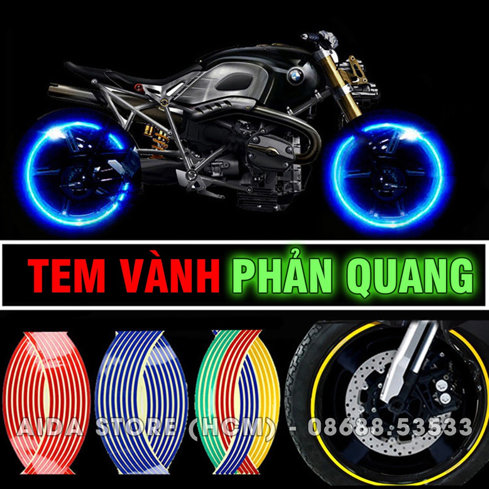 Bộ tem phản quang dán vành cho xe máy, ô tô - 18 inch