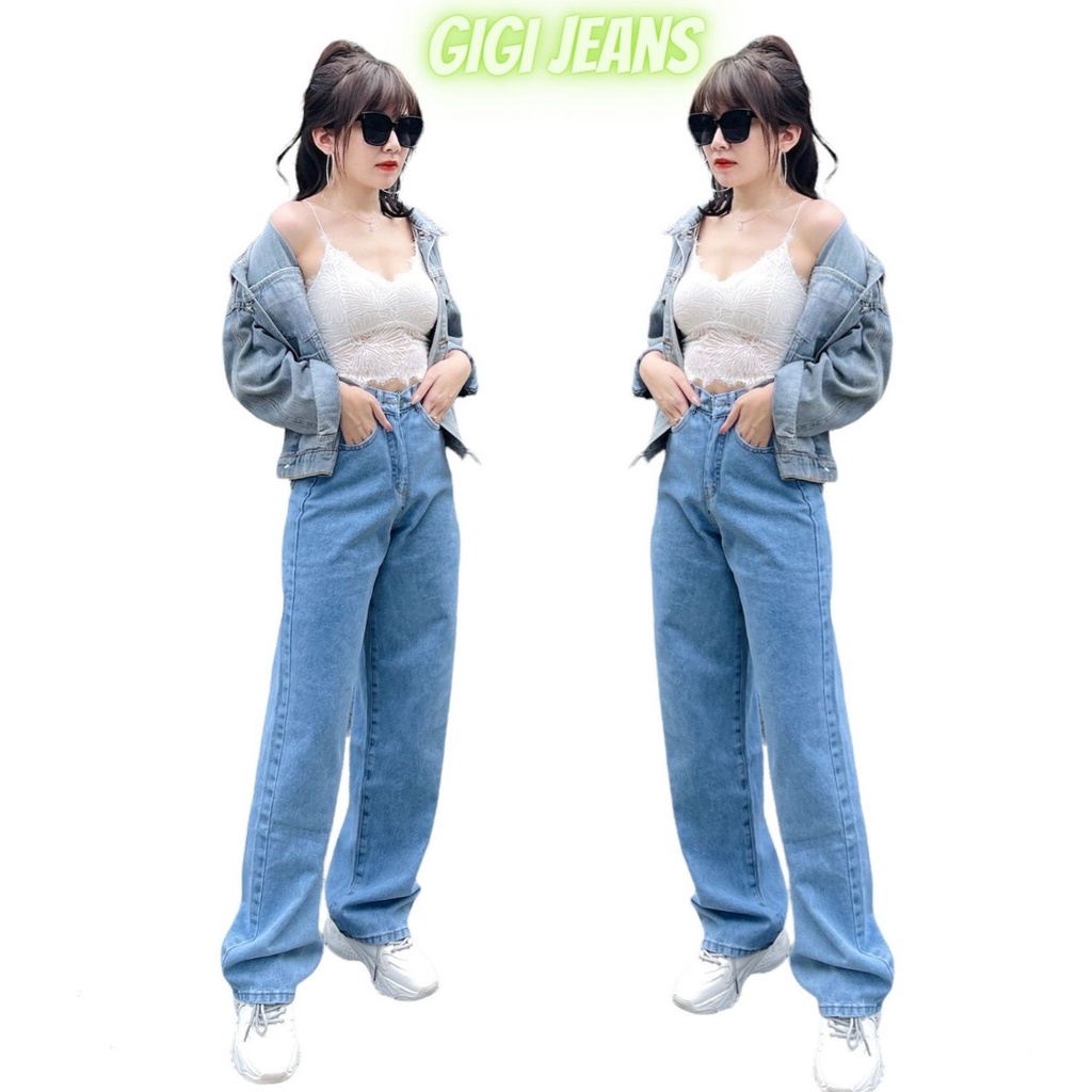 Quần Jean Nữ Dài Lưng Cao Ống Rộng Không Giãn Hot Trend ULZZANG GIGI4006 Hình thật shop tự chụp kèm Video