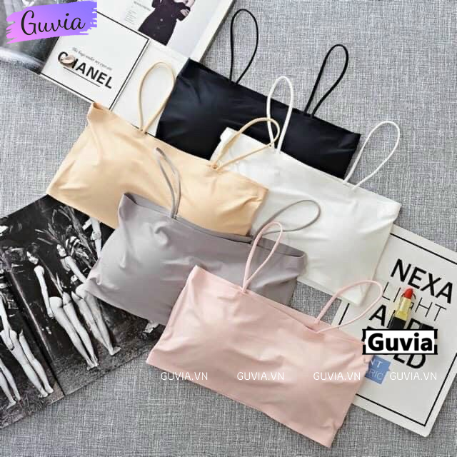Áo Croptop BRA ĐÚC SU Trơn Nữ Có Mút Ngực, Áo Bra Dây Chất Thun Lạnh Không Gọng Hở Lưng GUVIA CR100