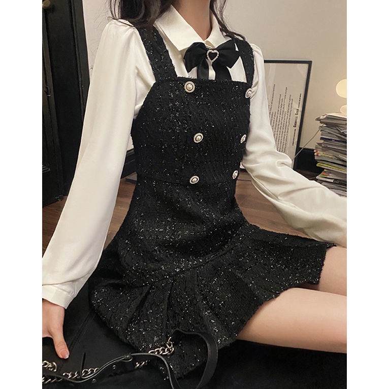 Bộ đồ nữ Váy Xuân Hè Áo phông trắng + Đầm đen Sling Dress Bộ đồ thanh lịch thời trang 2022 | BigBuy360 - bigbuy360.vn