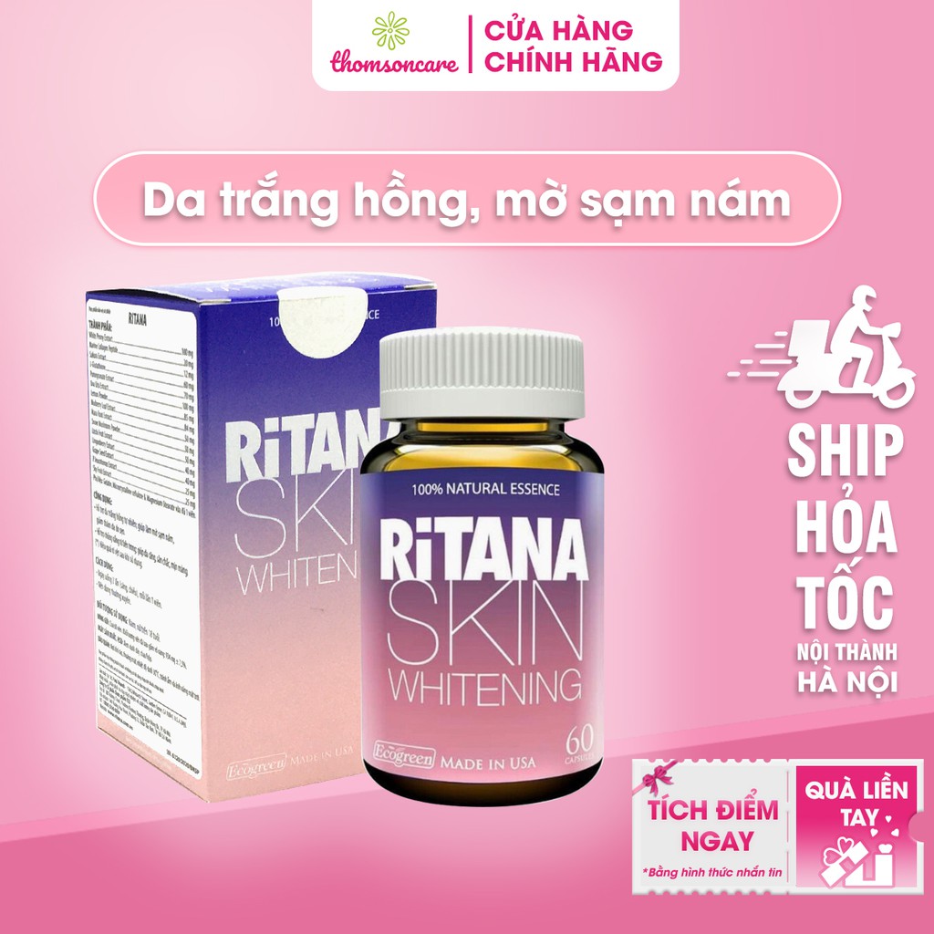 Ritana - Viên uống làm trắng da từ thảo dược- Lọ 60 viên - Có tem tích điểm - Nhập khẩu Mỹ