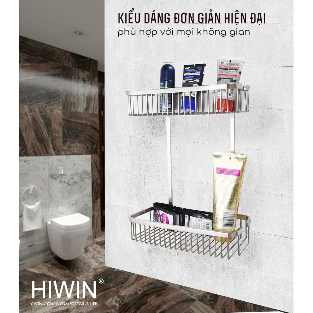 Giỏ để đồ 2 tầng chữ nhật tiện lợi inox 304 cao cấp Hiwin Y-207 265*125*340