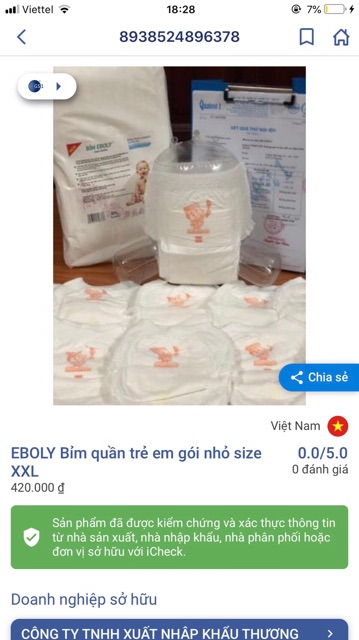 Bỉm EBOLY Quần/Dán 100M 100L 100XL 100XXL 100XXXL