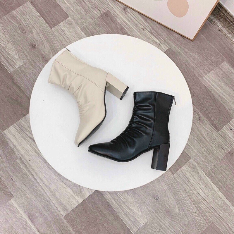 BOOT NỮ NHÚN CHUN GÓT TRỤ DA LÌ 3 MÀU HÀNG CAO 8 PHÂN. F13 | BigBuy360 - bigbuy360.vn