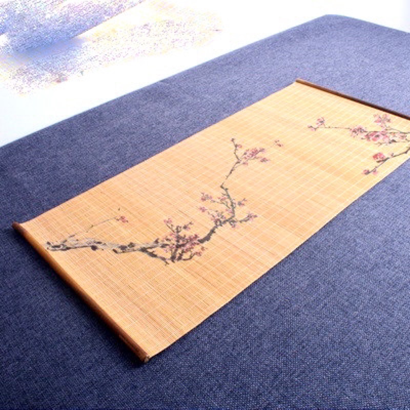 Chiếu tre , thảm tre trải bàn trà trang trí hoa đào 30x60cm