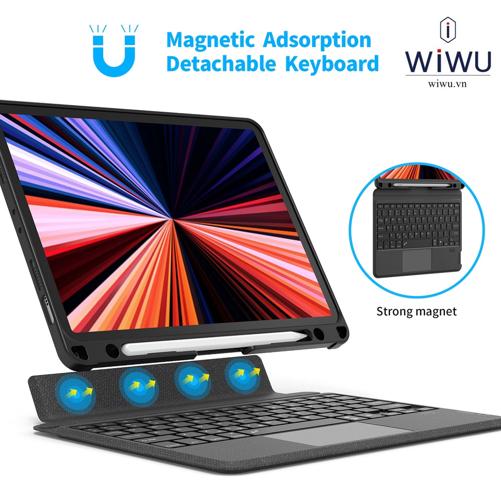 ℡Bao da bàn phím kèm TrackPad cho IPad Pro 11 2020 / 2021, Air 4 10.9 , M1 chính hãng WIWU Mag Touch