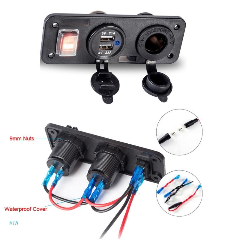 Tẩu Sạc Hai Cổng USB 12V Kèm Công Tắc Bật Lửa Thuốc Lá Điện Thoại Cho Xe Hơi