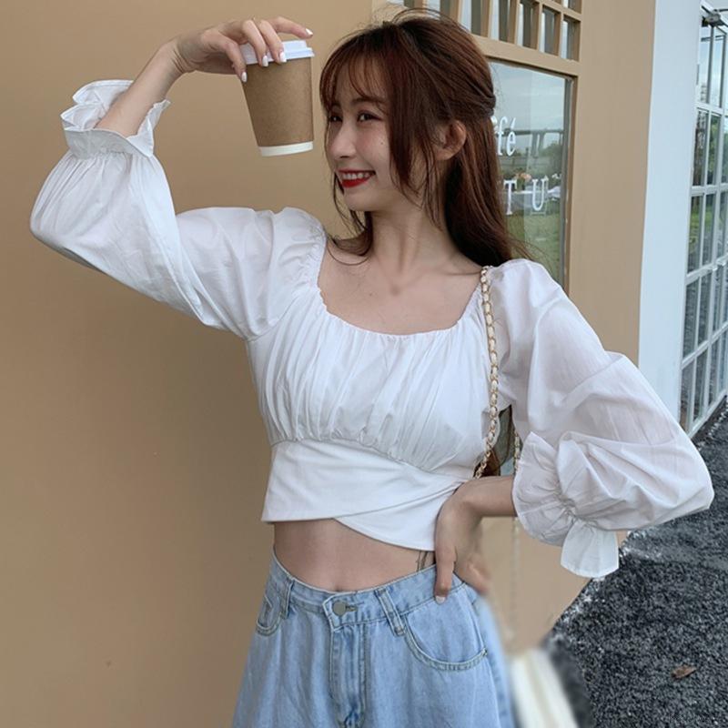 Áo Croptop Tay Dài Cổ Vuông Thiết Kế Hở Lưng Quyến Rũ | BigBuy360 - bigbuy360.vn