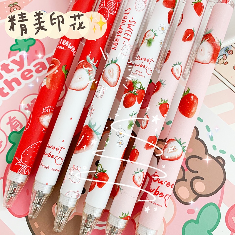 Set 6 Bút Gel Đen Họa Tiết Trái Cây Dễ Thương