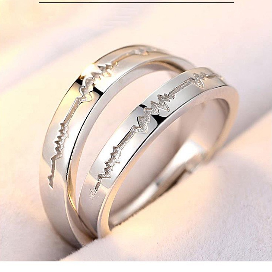 Nhẫn cặp bạc khắc hình nhịp đập - Nhẫn đôi - Trang sức bạc Panmila [TS-ND-A5]