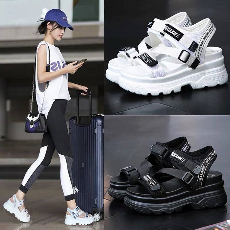 Sandal nữ thời trang Ulzang kiểu dáng đế cao quai RAWM cao cấp 2 màu nữ tính