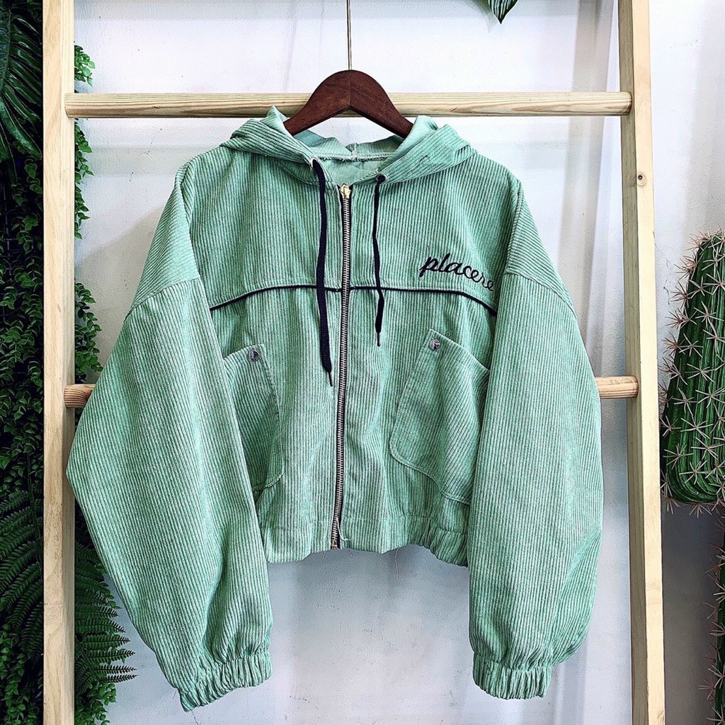 Áo Khoác Nhung Kiểu Cánh Dơi Lửng Tăm Thêu Logo Placere Siêu Xinh - Shop3nunisex