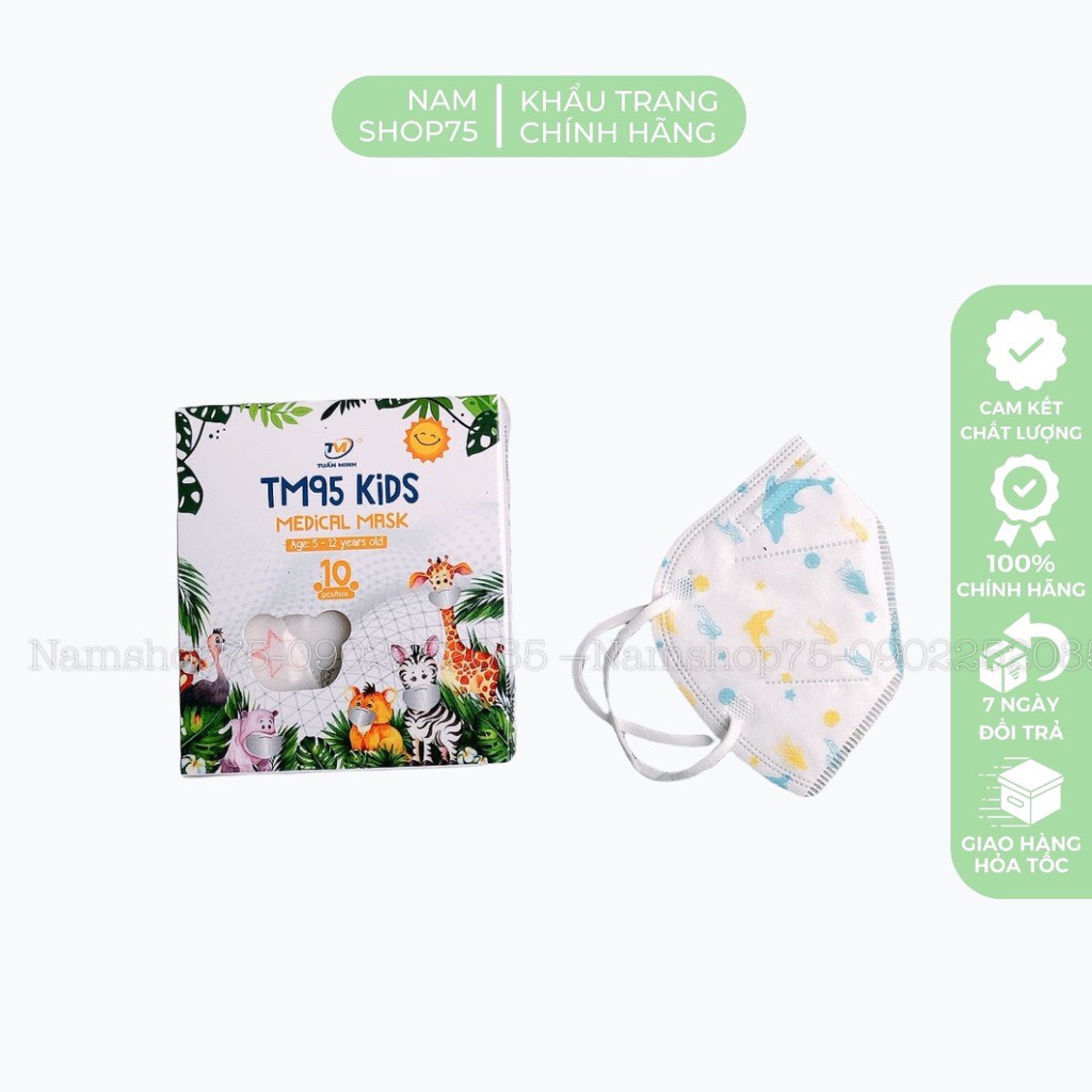 [CÓ SẴN] Hộp 10 Chiếc Khẩu Trang 5D Trẻ Em TM95 KID Chính Hãng Từ 5 Đến 12 Tuổi Mix Hình Kháng Khuẩn Ngăn Ngừa Bụi Mịn