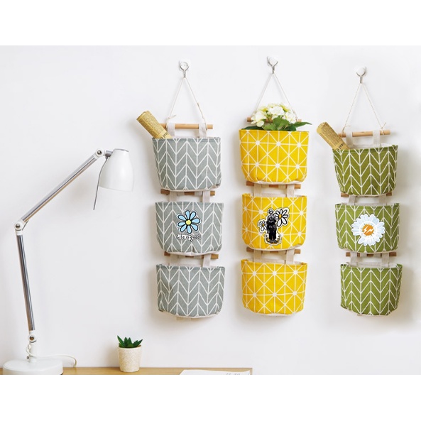 Túi vải treo tường quả bơ 3 Ngăn TVT4 trà sữa trứng lười yakult hoa cúc GD bò sữa trứng lười shiba roro jump