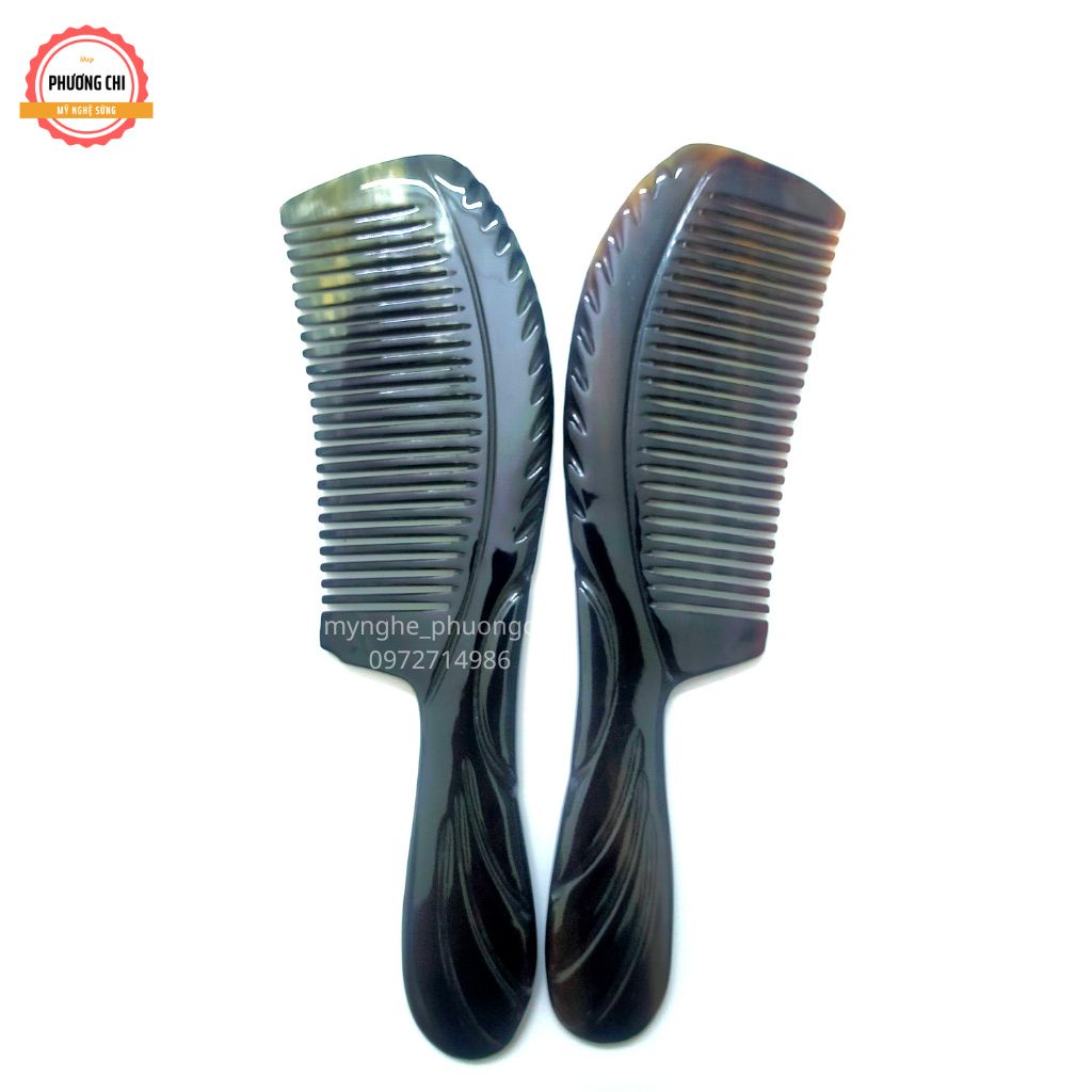Lược sừng trâu khía màu đen hàng đẹp dài 20cm, lược chải tóc gỡ rối massage đầu | Mỹ nghệ phương chi