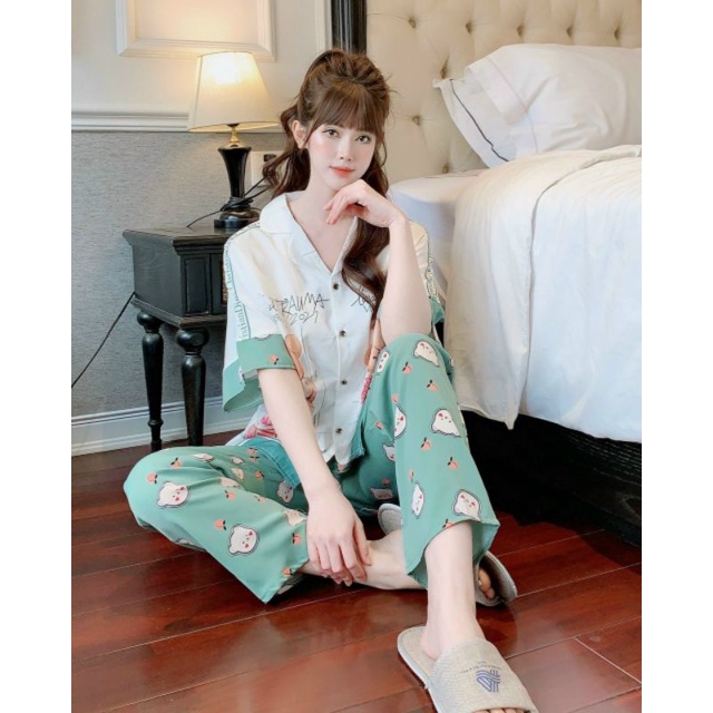bộ ngủ cao cấp thiết kế kiểu tiểu thư mango tay ngắn quần dài
