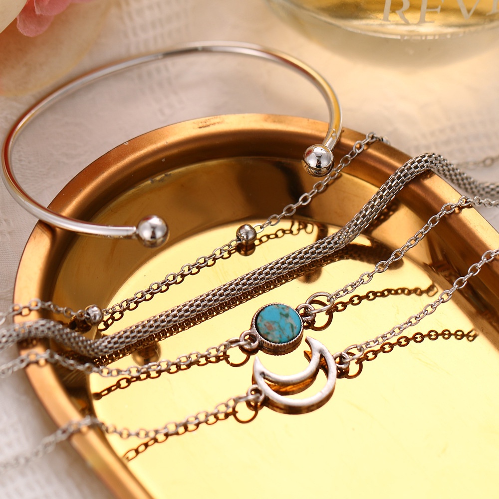 Set 5 Vòng Tay Đính Hạt Ngọc Lam Kiểu Dáng Mới