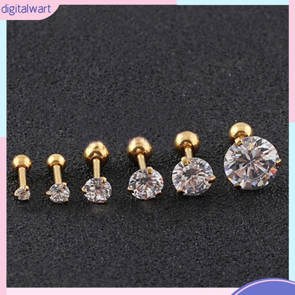 Khuyên Tai Đính Đá Zirconia 3 Chấu Bằng Thép Không Gỉ Chống Dị Ứng