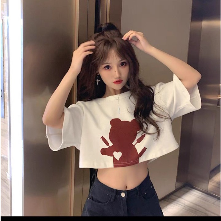 Áo croptop gấu tim phong cách cực cute