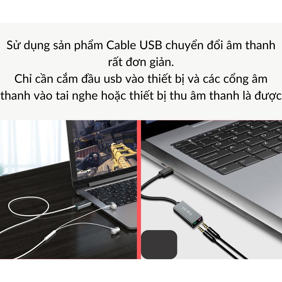 Cable USB chuyển âm thanh từ cổng usb ra 3.5