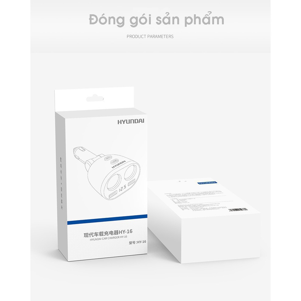 Tẩu sạc chia cổng ô tô hyundai🍀HÀNG CHÍNH HÃNG🍀 cao cấp,2 Tẩu Tròn  - Có đèn led báo điện áp ac quy