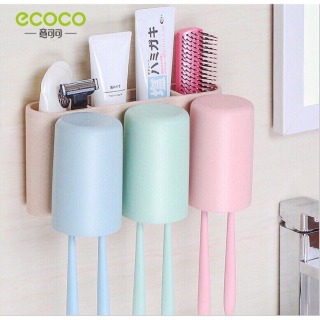 ☘️Cắm Chải Lúa Mạch 3 Cốc ECOCO Treo Tường Cực Chắc Chắn