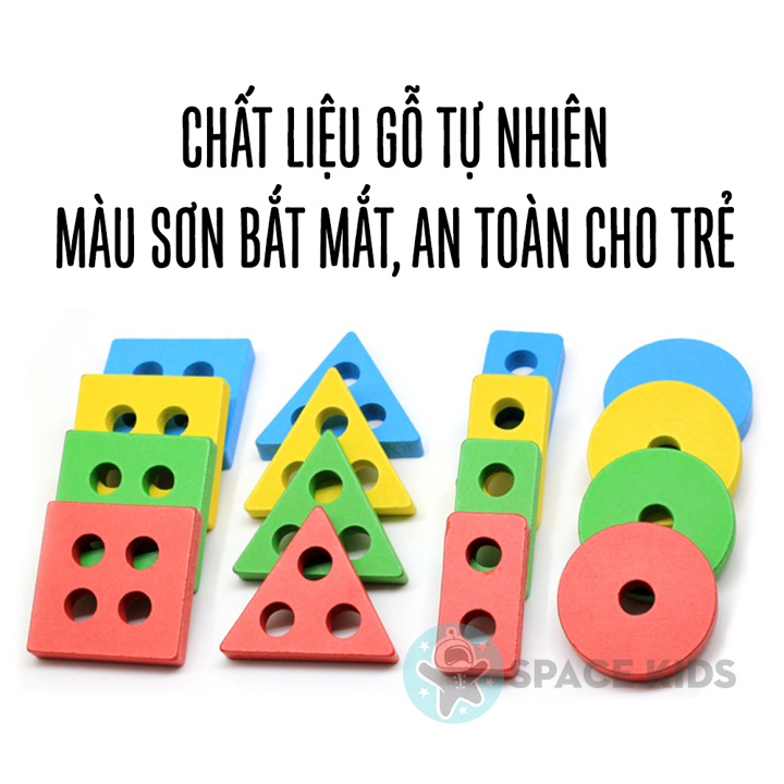 Đồ chơi giáo dục montessori Tháp thả hinh khối gỗ cho bé tư duy phát triển trí tuệ Space Kids