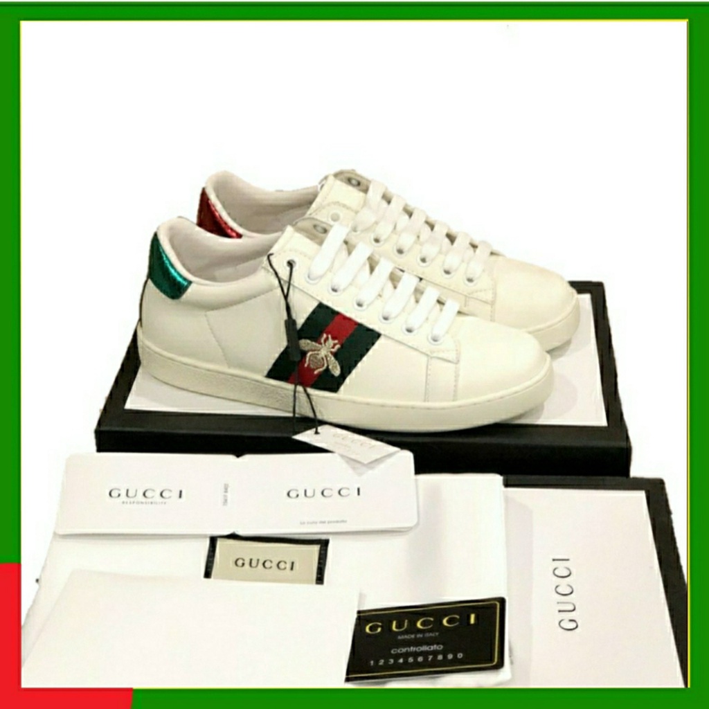 Giày thể thao[ PK và giấy tờ] giày thể nam nữ, giày gucci ong thêu 3 vạch màu trắng cực chất cực đẹp