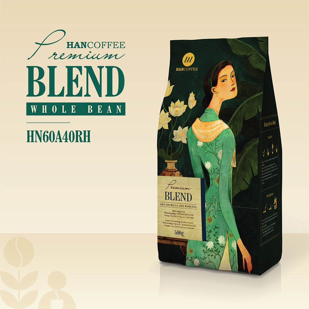 Cà Phê Pha Máy Espresso Rang Mộc, Cà Phê Nguyên Chất HANCOFFEE Premium Blend Đậm, Đắng Dễ Chịu Túi 500g - HN60A40RH