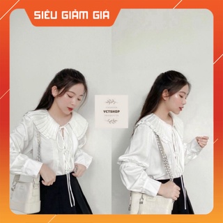 Áo sơ mi cổ xếp ly buộc nơ tiểu thư nữ tính yctshop 000955 yct4