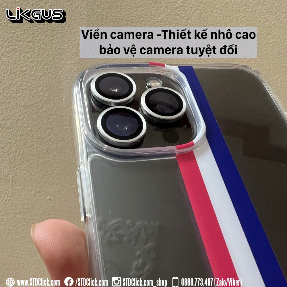 ỐP LƯNG IPHONE 14 PRO MAX - 14 PLUS - 13 PRO MAX - 13 LIKGUS CHÍNH HÃNG LƯNG NHỰA CỨNG TRONG VÂN THOM BROWNE VIỀN DẺO