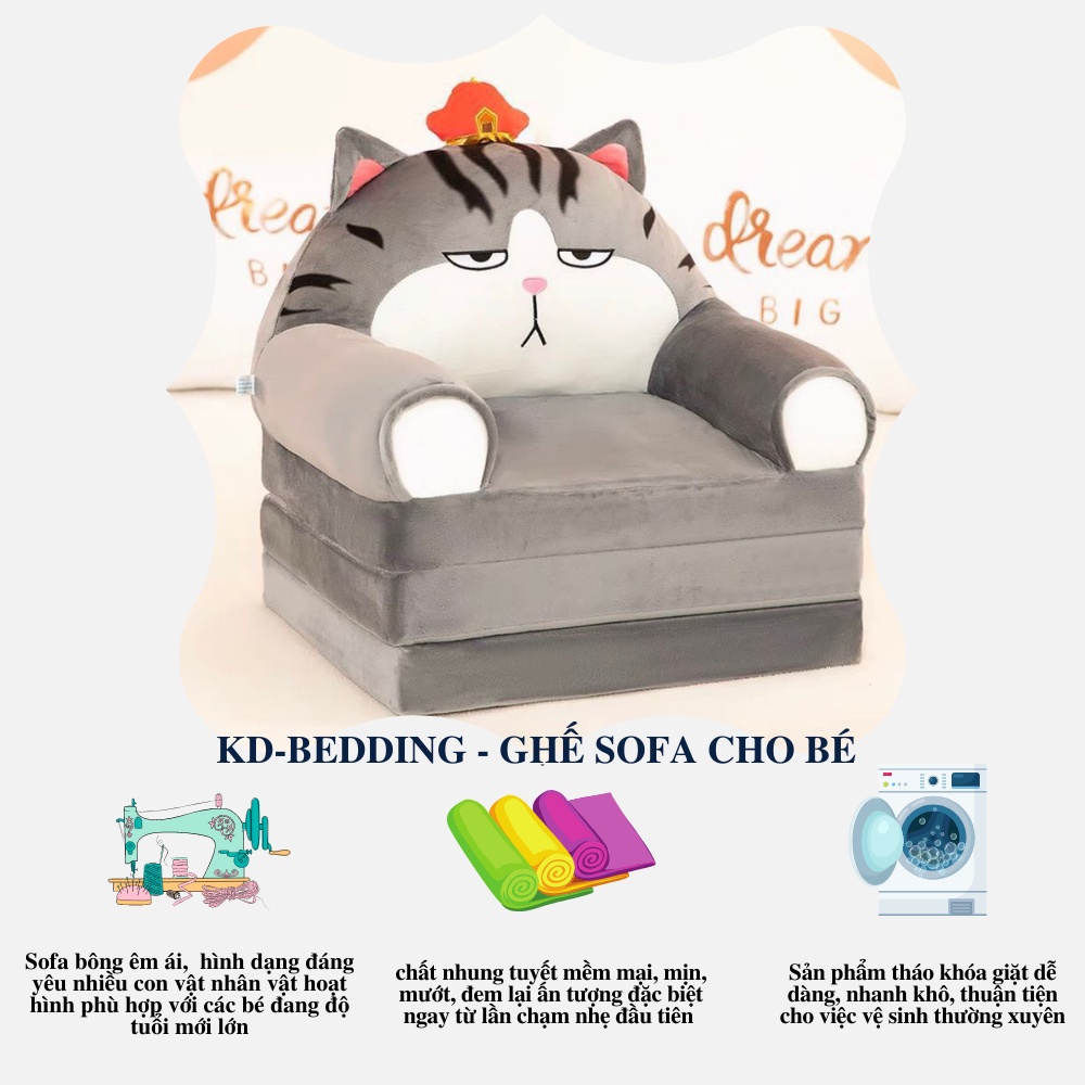 Ghế sofa 3 tầng cho bé, ghế lười bông đáng yêu hình thú ngộ nghĩnh KD BEDDING kích thước 50cm x 120cm