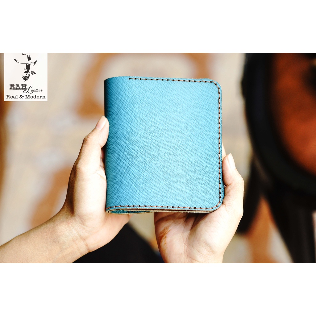 Ví nam da bò RAM Leather Da Bò Thật Sanffiano Màu Xanh Ngọc