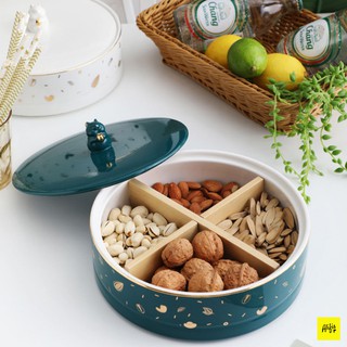 Khay đựng mứt tết, bánh kẹo bằng sứ – Tay nắm hình chuột Hamster dễ thương – Hàng cao cấp