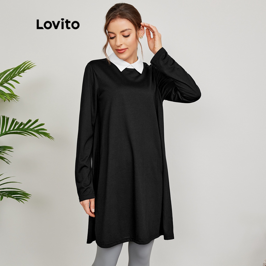 Đầm Lovito Đơn giản Khâu Colorblock L24ED130 (Đen)
