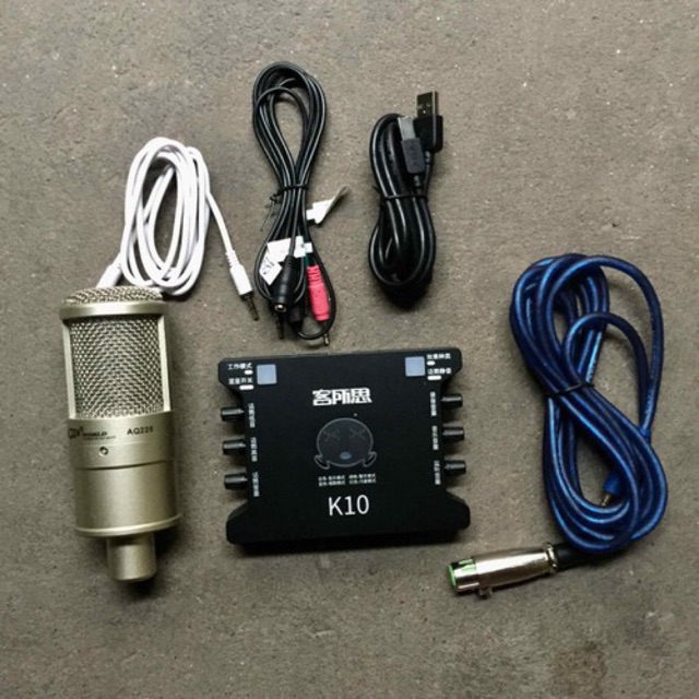 Bộ Thu Âm 2 Món Mic AQ220-Card XOX K10 kèm dây live 3 màu bh 6 tháng - 297