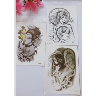 combo 3 tấm hình xăm dán cô gái suy tư 15x22cm- mua 1 tặng 1 mini tattoo