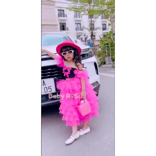 Áo trễ vai tutu phối nơ cho bé