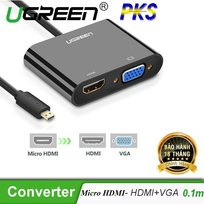 Cáp Chuyển Micro HDMI To HDMI Và VGA Ugreen MM115 30355 - Ugreen 30355 - Đen