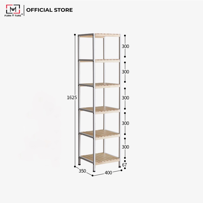 Kệ trang trí khung sắt tĩnh điện cao cấp 6 tầng thương hiệu MW FURNITURE - Nội thất trang trí