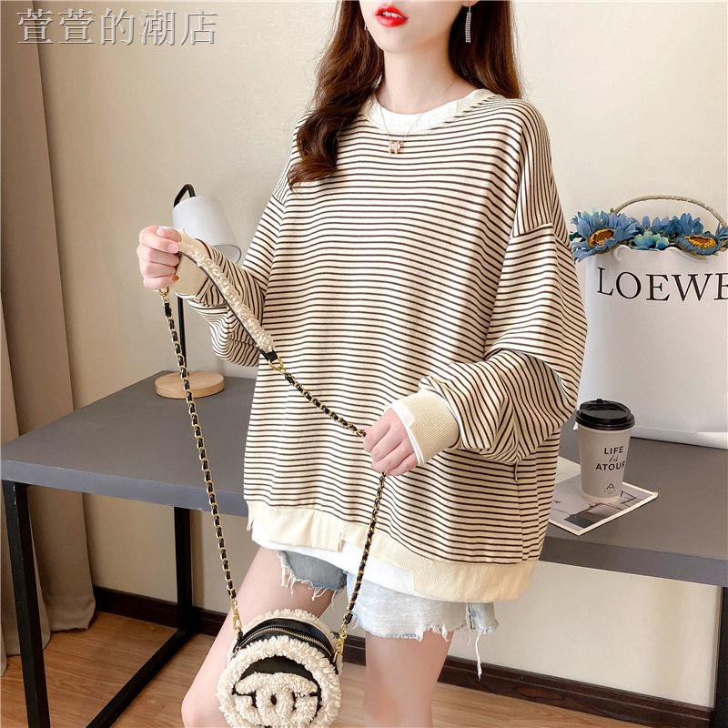 Áo Hoodie Cotton Kẻ Sọc Dáng Rộng Thời Trang Xuân Thu Hàn Quốc 2020 Dành Cho Nữ