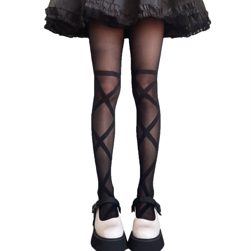 Xiangbao Quần Tất Lụa Mỏng In Họa Tiết Cánh Thiên Thần Phong Cách Gothic Nhật Bản Hóa Trang Cho Nữ