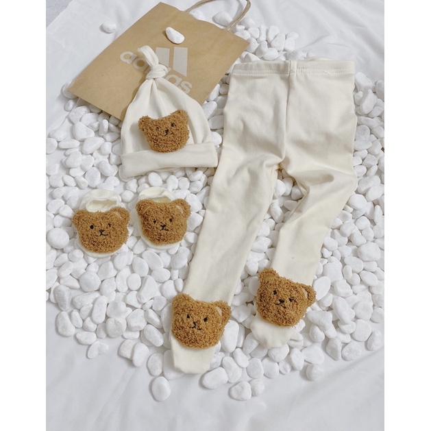 Quần tất gấu cho bé vải cotton Hàn dày dặn giãn 4 chiều