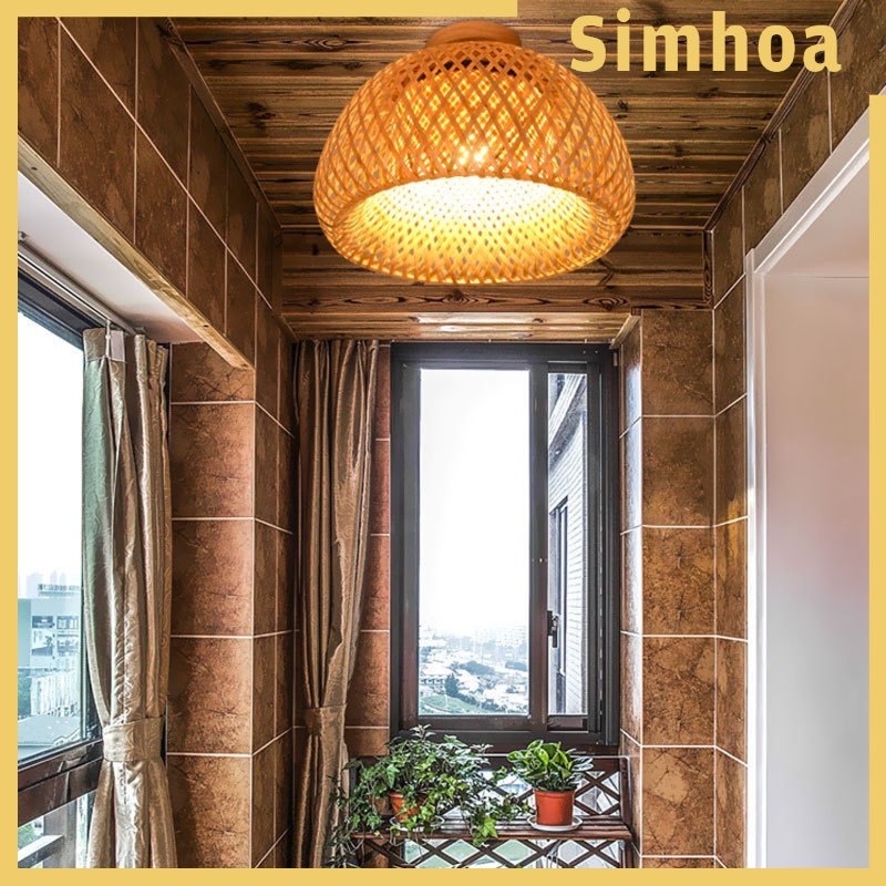 [SIMHOA] Bamboo Wicker Rattan Light Fixture Flush Mount Hanging Ceiling Lamp