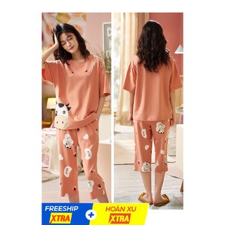Đồ bộ nữ cộc tay bộ mặc nhà dễ thương thun cotton mềm mại