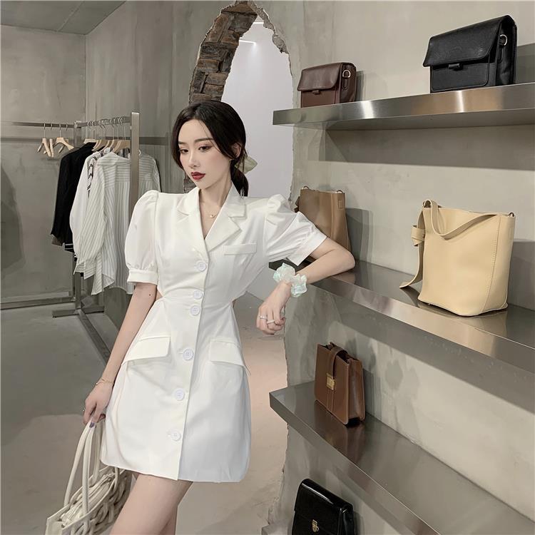 Váy chữ A ôm eo tay phồng đơn giản thời trang phong cách Hàn Quốc cho nữ | BigBuy360 - bigbuy360.vn