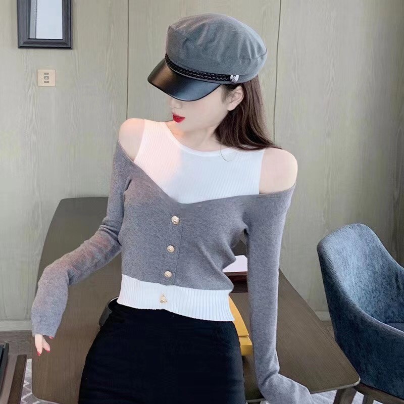 Áo Dệt Kim Trễ Vai Quyến Rũ Trẻ Trung Cho Bạn Gái