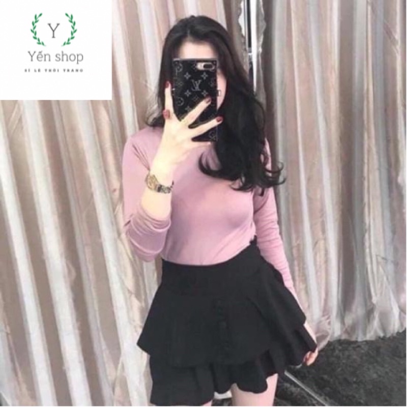 Áo giữ nhiệt nữ dài tay chất cotton sz 40-65kg co giãn lót nỉ cổ cao 3 phân nhiều màu phong cách Hàn Quốc